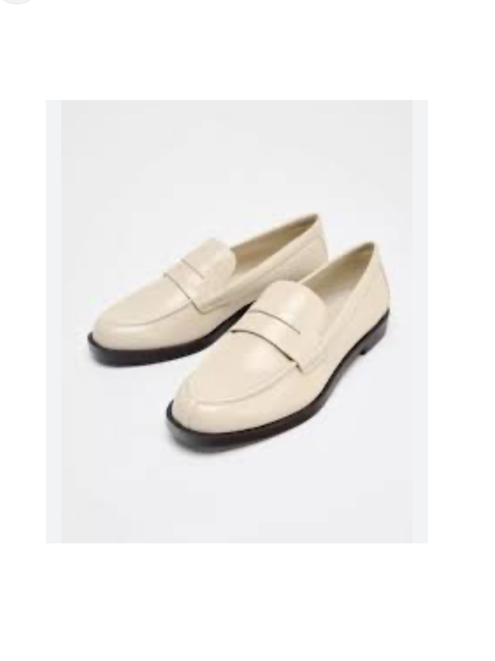 Zara Cream Leather Penny Loafers Sz 38